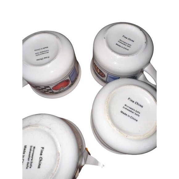 Set Of 4 Fine China Soup Mugs With Floral & Vegetable Patterns Microwave & Dishw - Picture 4 of 6